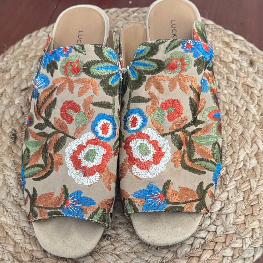 Lucky Brand Multicolor Embroidered Mules